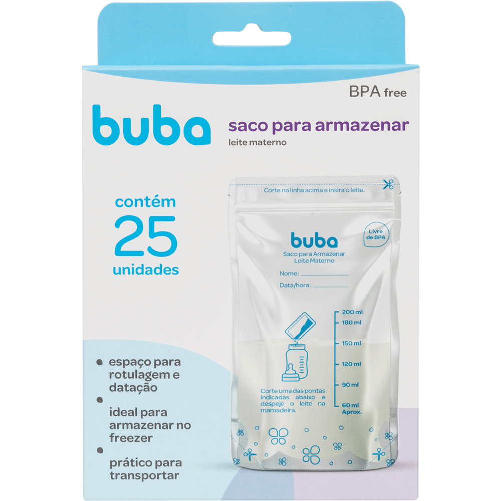 Saco para Armazenar Leite Materno 200 ml 25 unidades