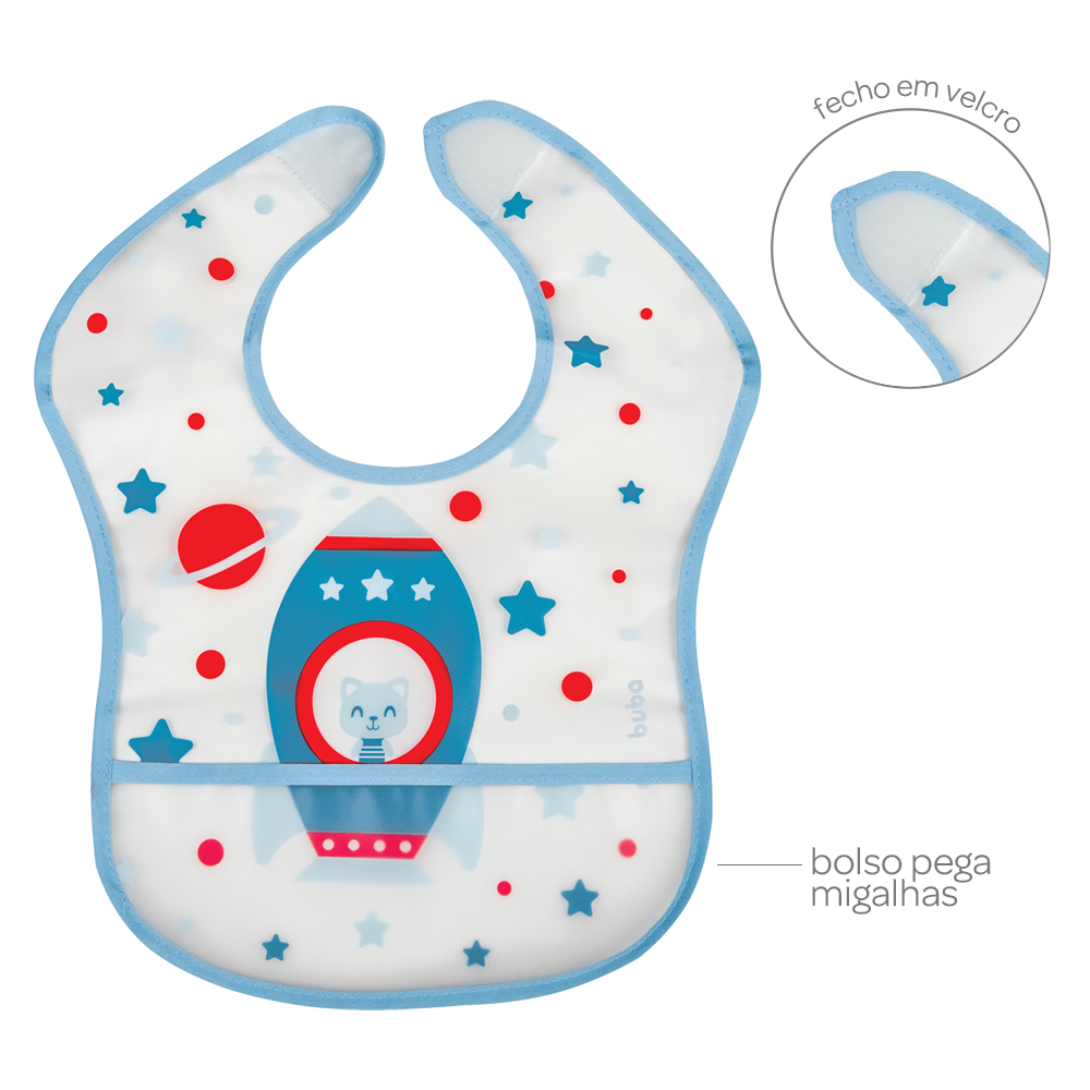 Babador com Pega Migalhas Foguete - Azul