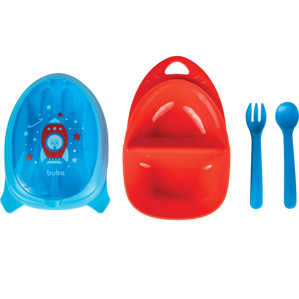 Kit Refeição com Talher Foguete - Azul