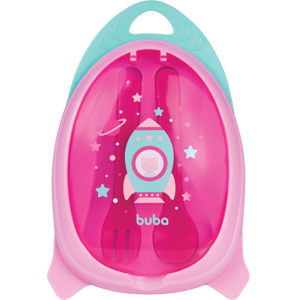 Kit Refeição com Talheres Foguete - Rosa