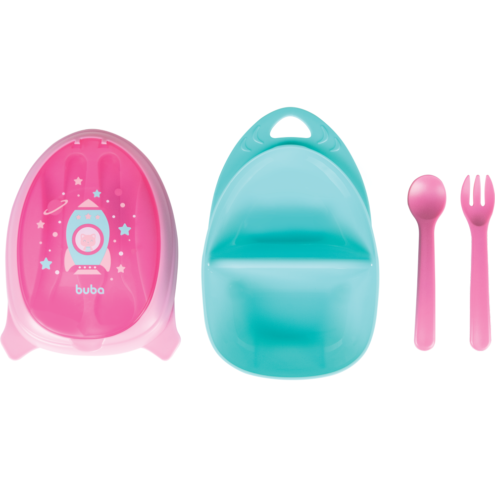 Kit Refeição com Talheres Foguete - Rosa