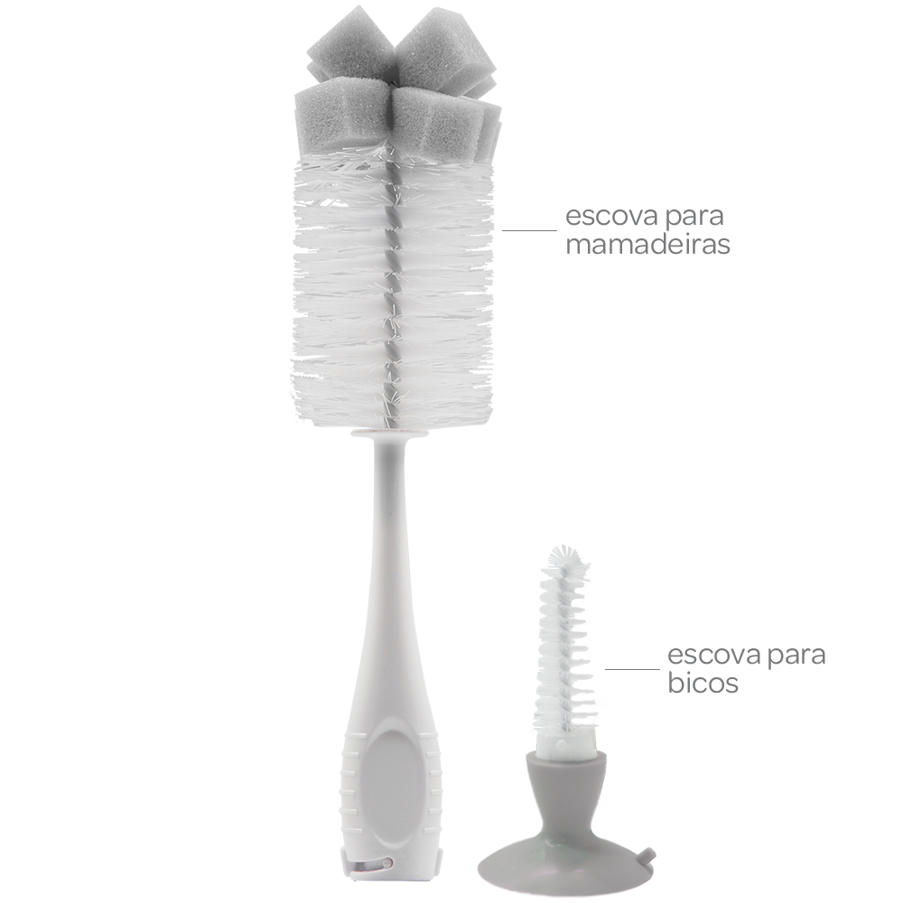 Escova para Mamadeira com Limpador de Bico e Ventosa