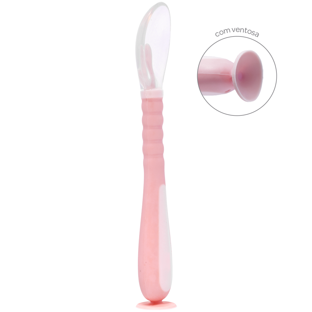 Colher Flexível em Silicone com Ventosa - Rosa