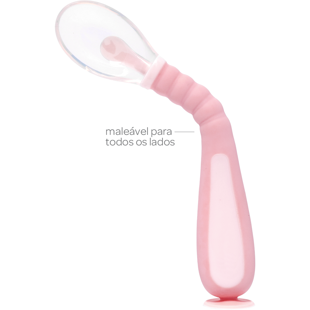 Colher Flexível em Silicone com Ventosa - Rosa