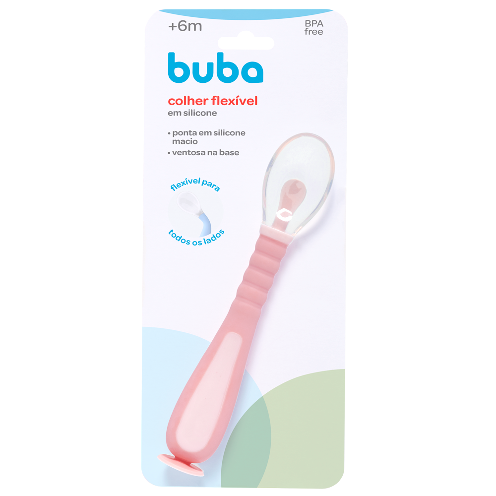 Colher Flexível em Silicone com Ventosa - Rosa