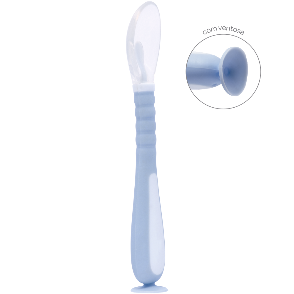 Colher Flexível em Silicone com Ventosa - Azul