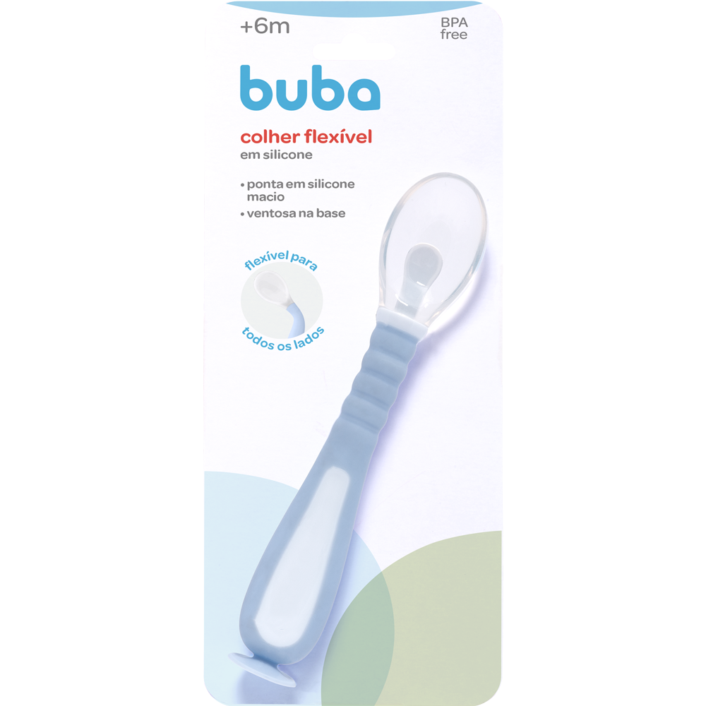 Colher Flexível em Silicone com Ventosa - Azul