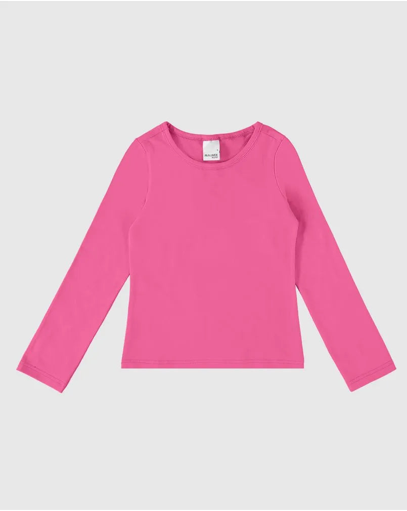 Blusa Infantil Menina Manga Longa em Algodão Rosa