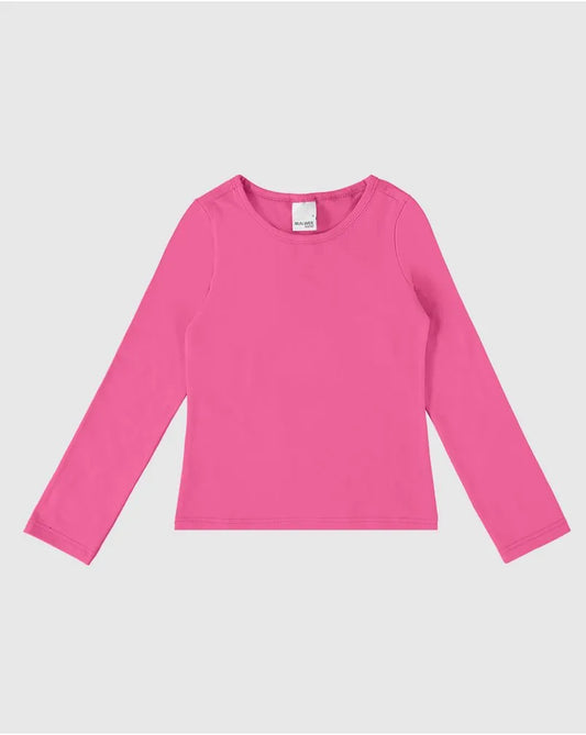 Blusa Infantil Menina Manga Longa em Algodão Rosa