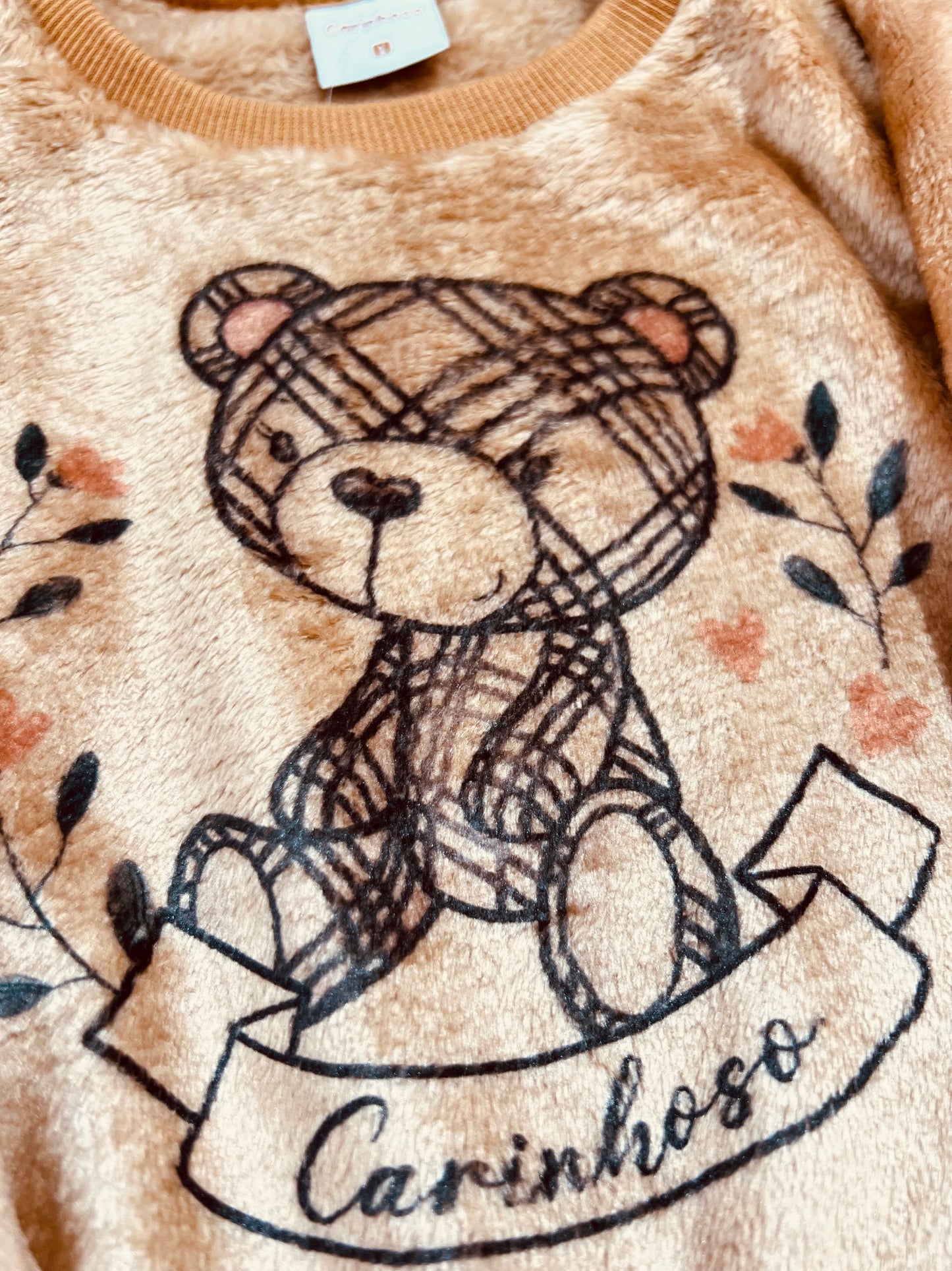Conjunto Infantil Blusão E Calça Estampa Ursinho Marrom