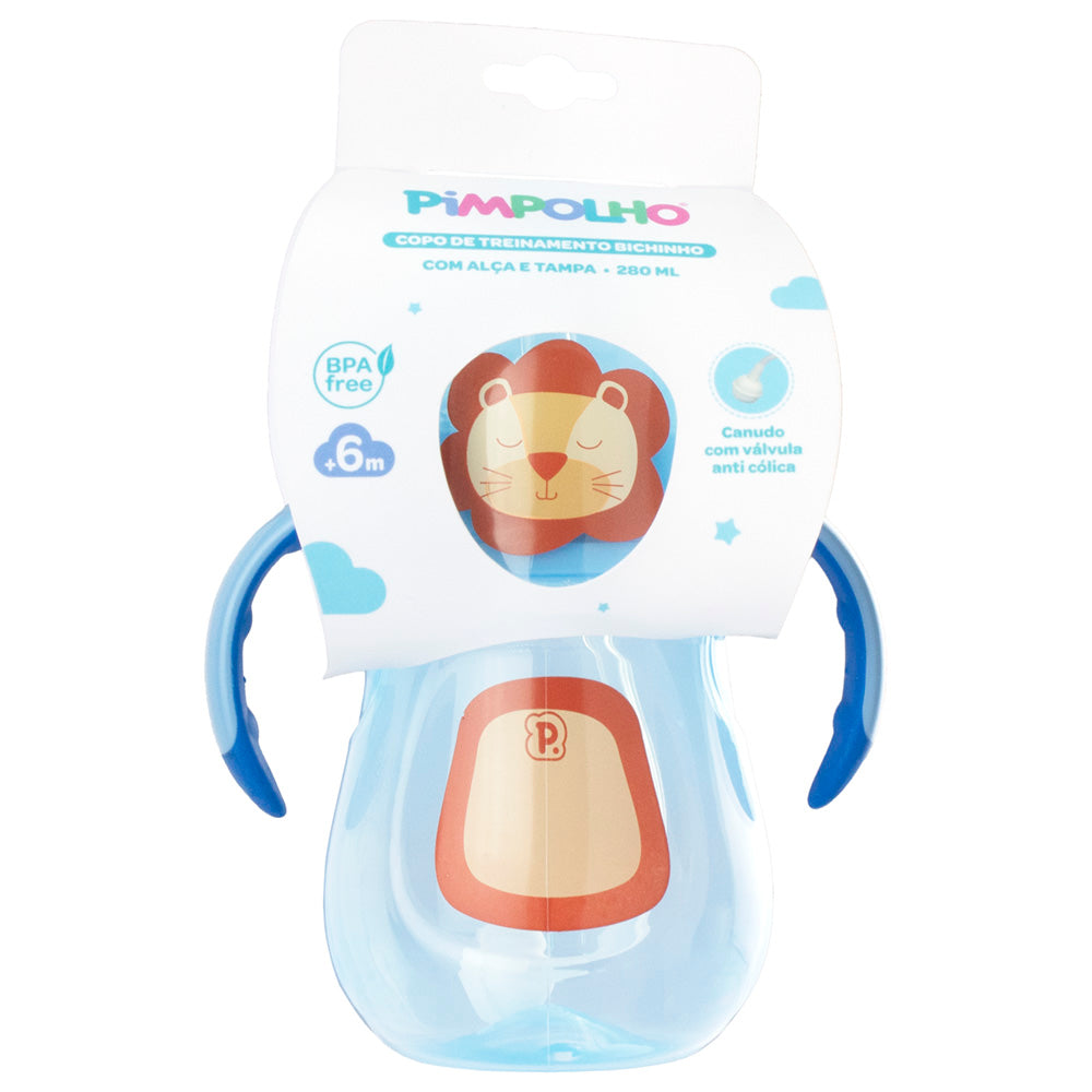Copo de Treinamento Bichinho Leão 280 ml - Azul