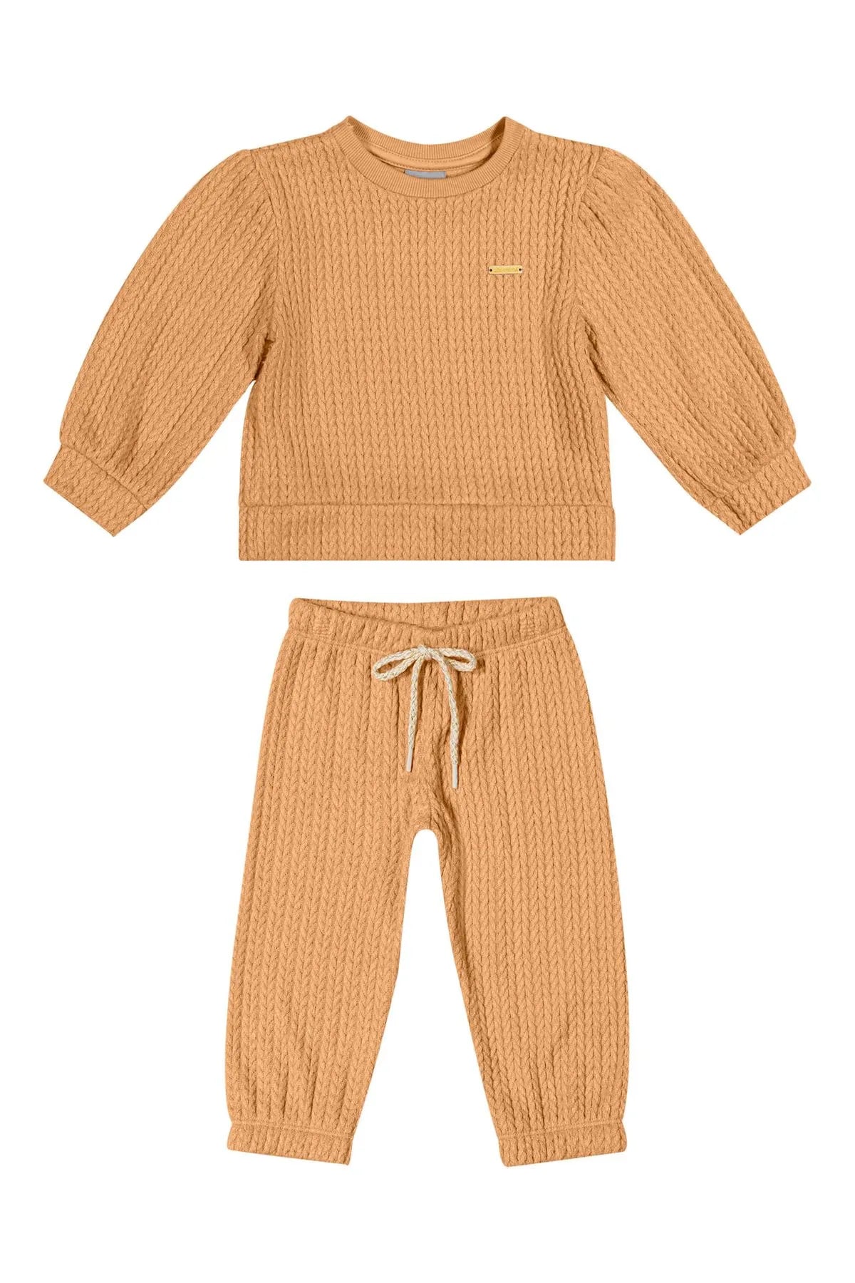 Conjunto Infantil Blusão e Calça Tricô Laranja