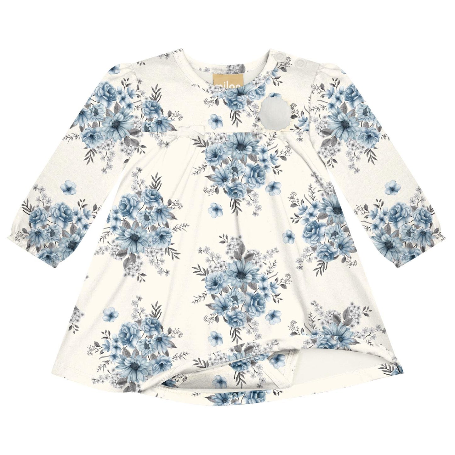 Vestido Infantil Manga Longa Flores Azul