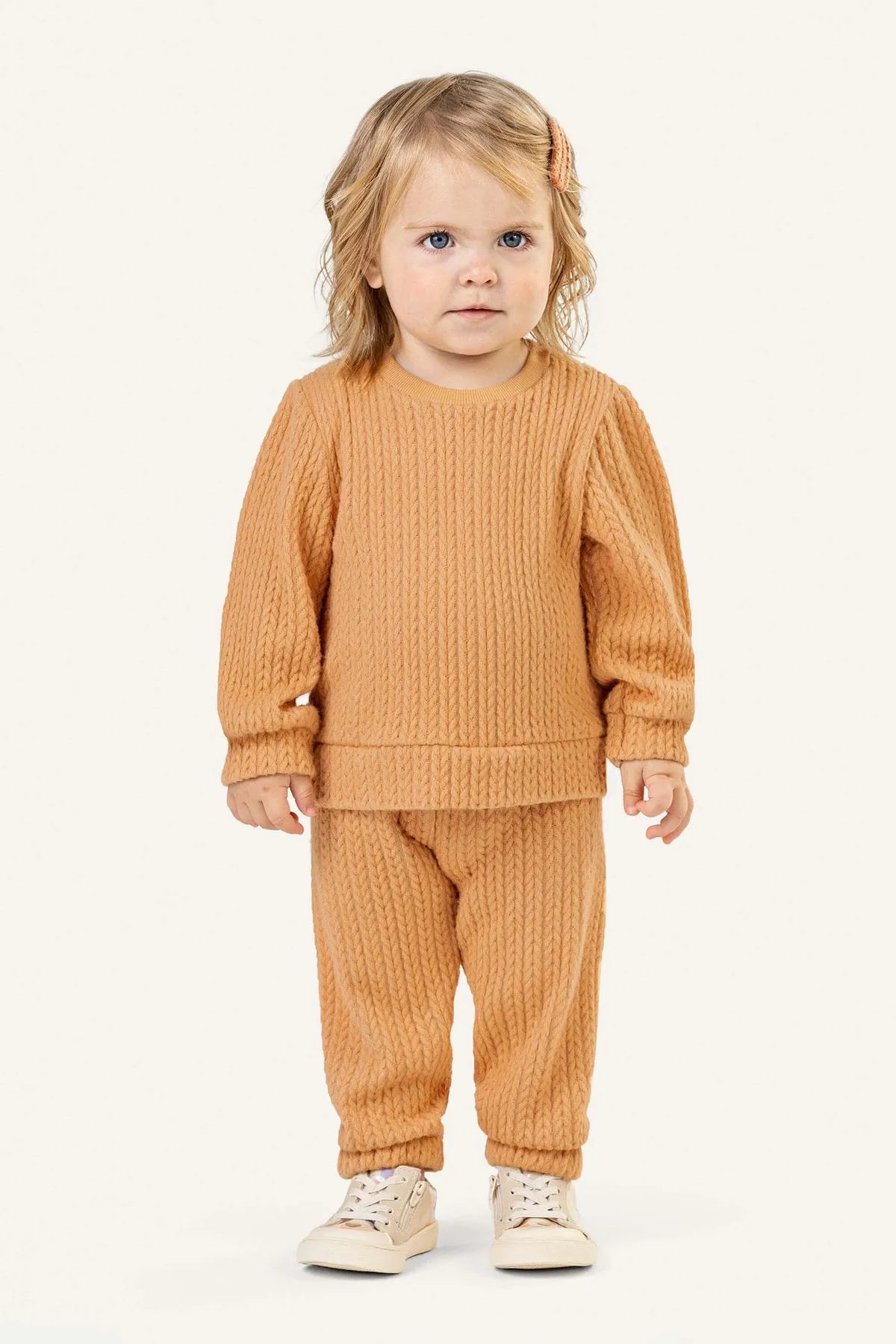 Conjunto Infantil Blusão e Calça Tricô Laranja
