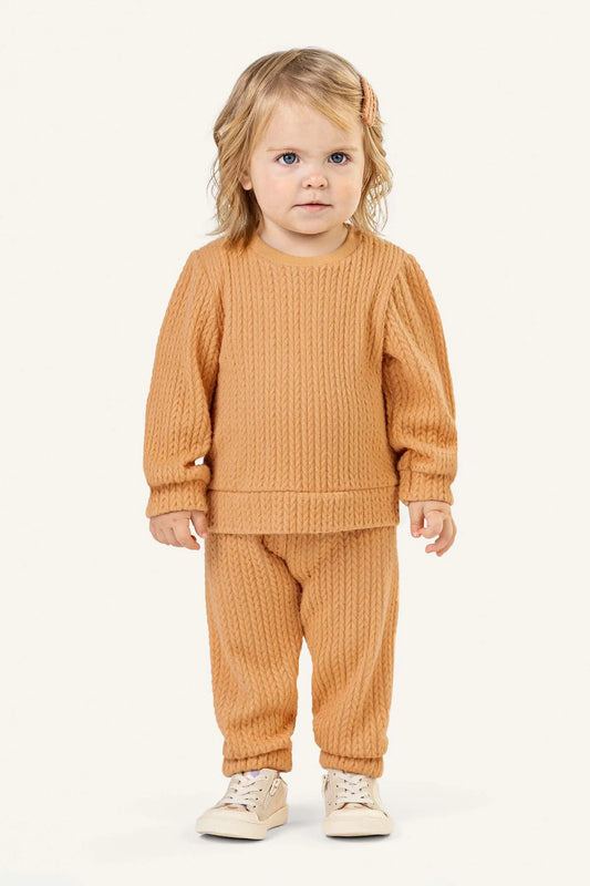 Conjunto Infantil Blusão e Calça Tricô Laranja