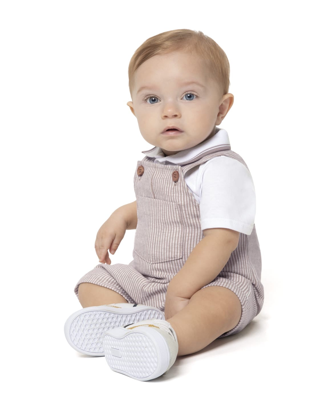 Conjunto Infantil Polo Vermelha com Jardineira Listrada
