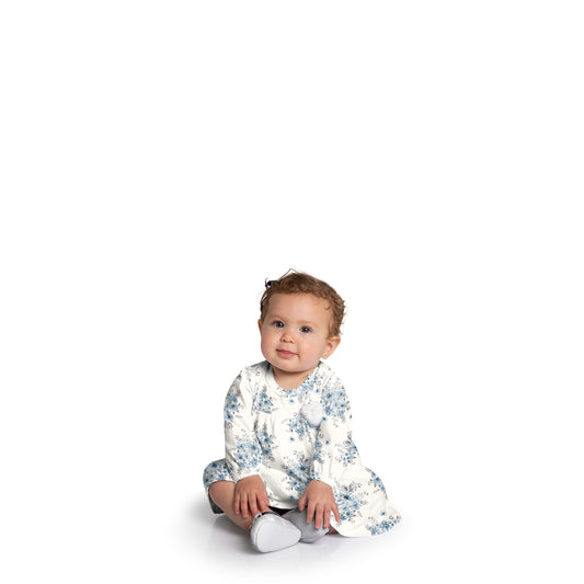 Vestido Infantil Manga Longa Flores Azul