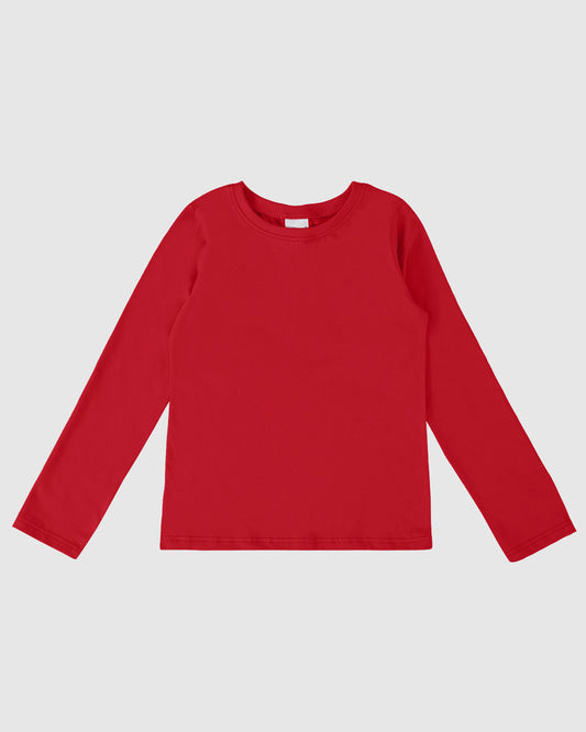 Blusa Infantil Menina Manga Longa em Algodão Vermelha