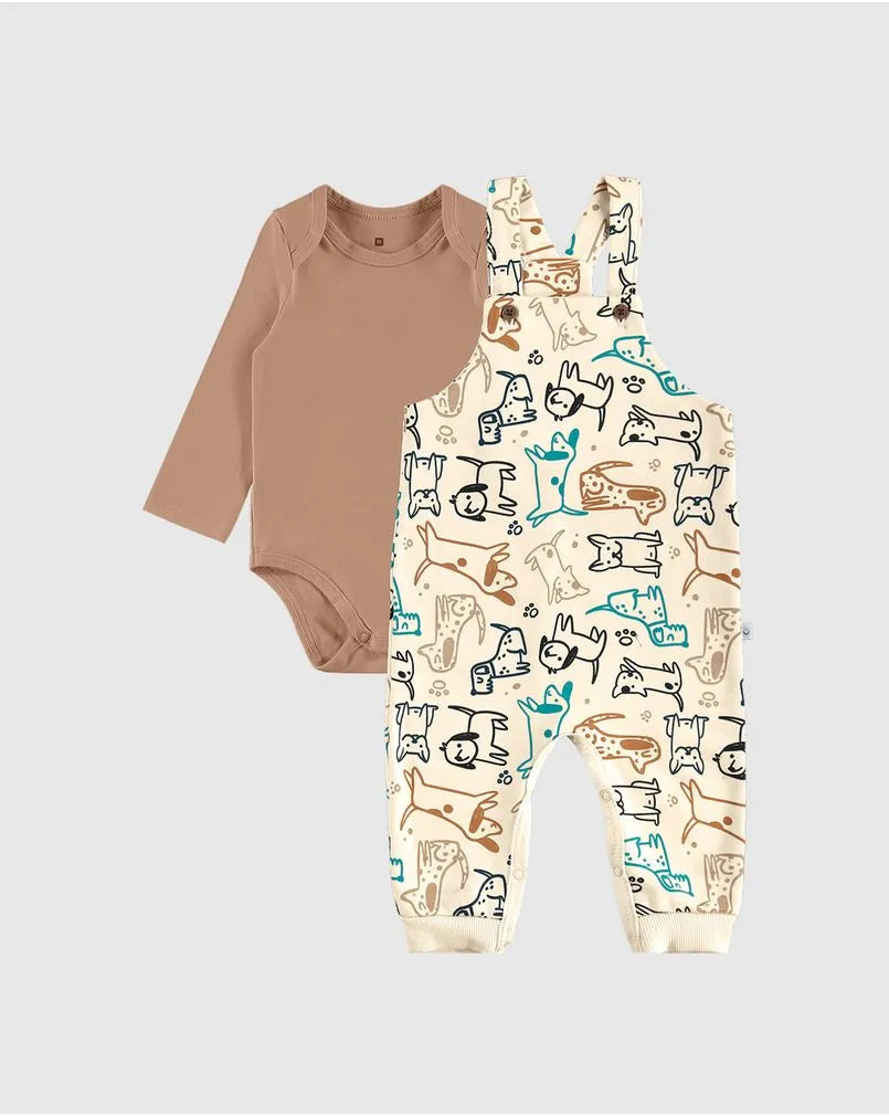 Conjunto Infantil Menino Body Manga Longa E Macacão Em Algodão
