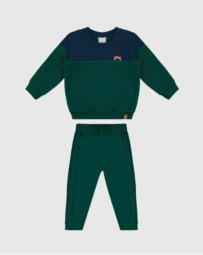 Conjunto Menino Blusão Bicolor Em Moletom Flanelado