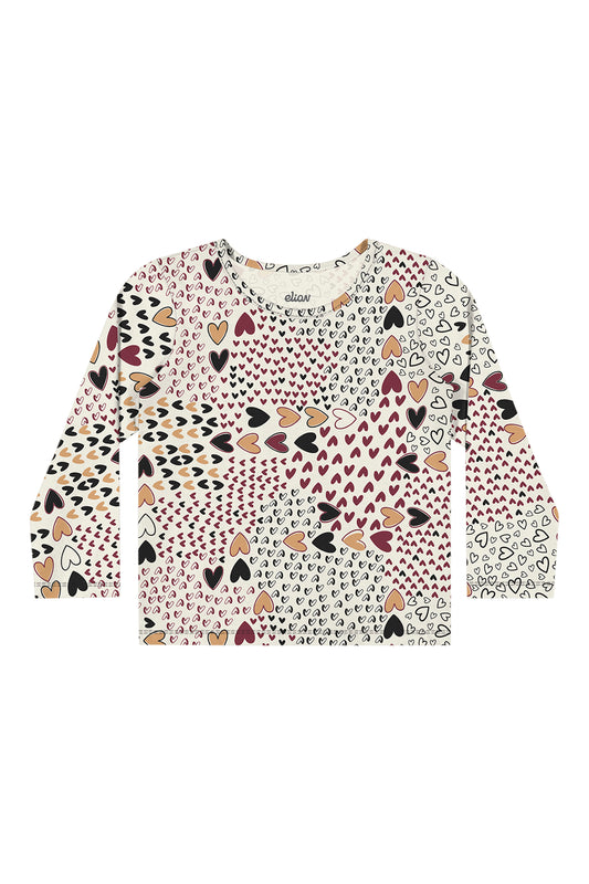 Blusa Infantil Menina Manga Longa Estampa Corações Branca