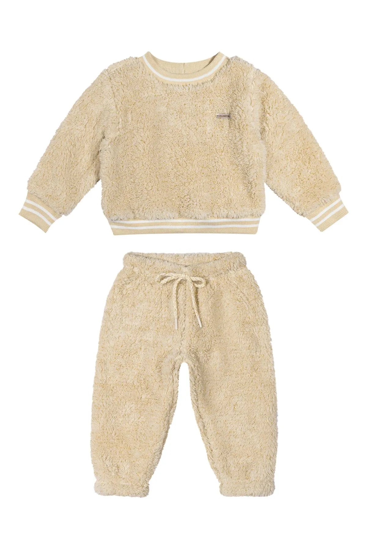 Conjunto Infantil Peluciado Com Brilho Bege