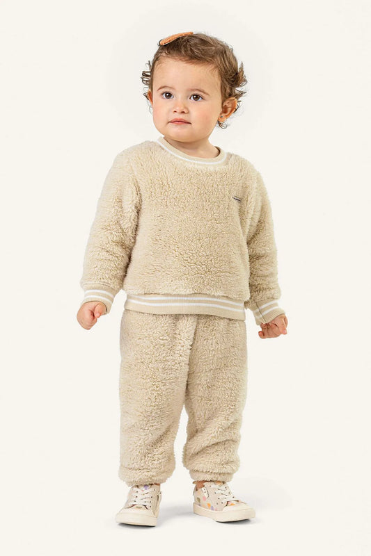 Conjunto Infantil Peluciado Com Brilho Bege
