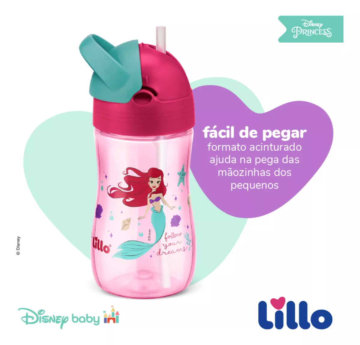 Copo Evolution com Canudo 300ml Princesas