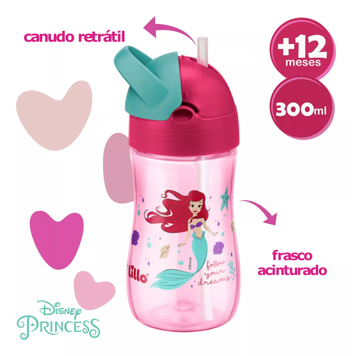 Copo Evolution com Canudo 300ml Princesas