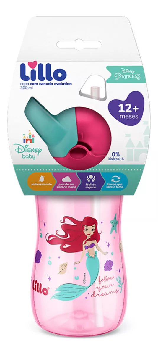 Copo Evolution com Canudo 300ml Princesas