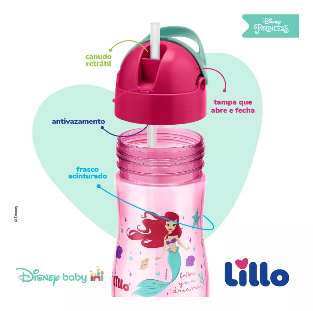 Copo Evolution com Canudo 300ml Princesas