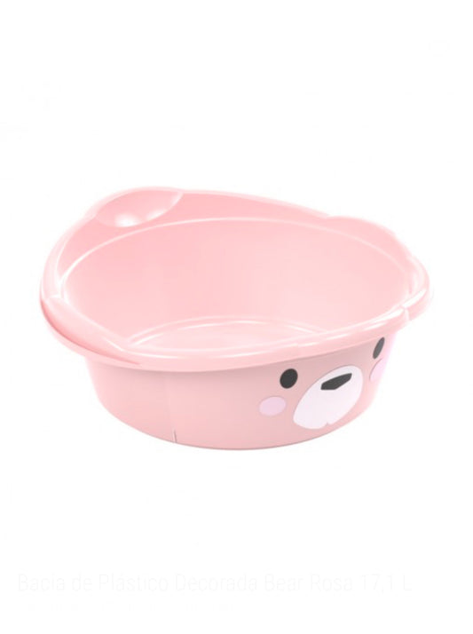 Bacia de Plástico Decorada Urso Rosa