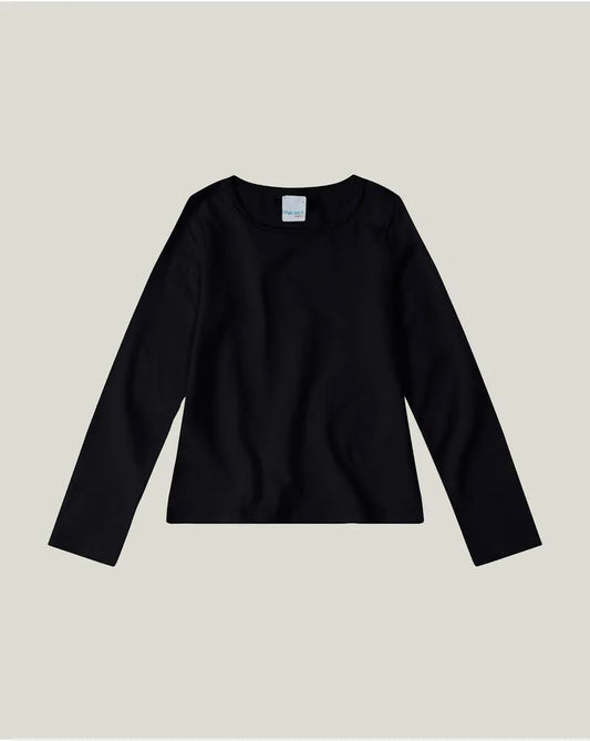 Blusa Infantil Menina Manga Longa em Algodão Preta
