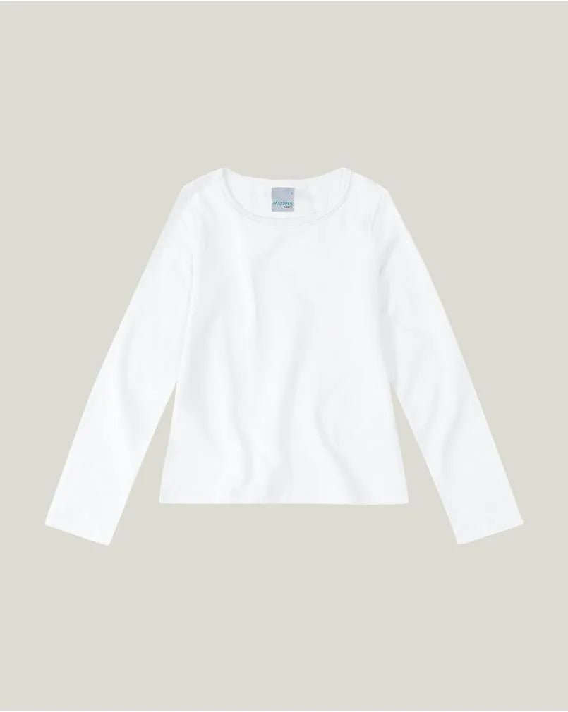 Blusa Infantil Menina Manga Longa em Algodão Branca
