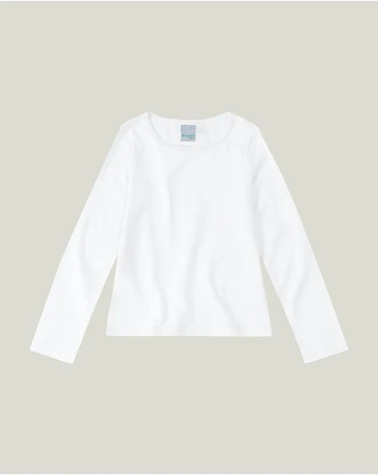 Blusa Infantil Menina Manga Longa em Algodão Branca