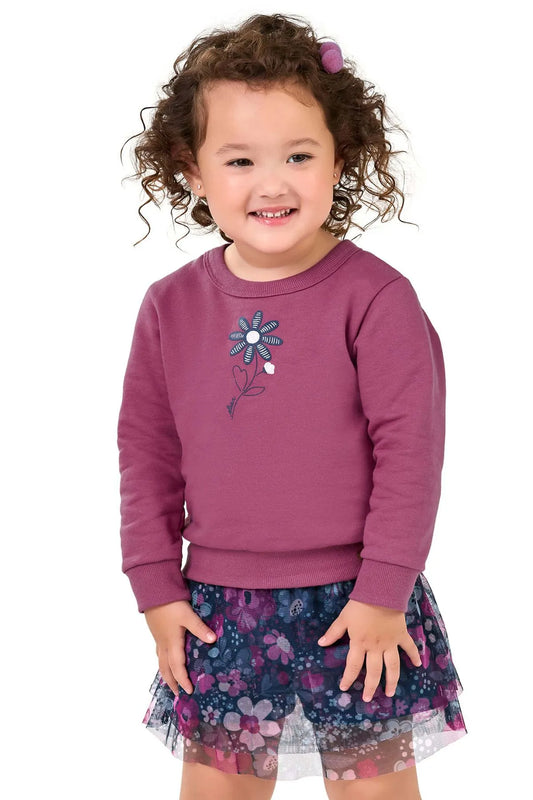 Conjunto Infantil Moletom e Saia Tule Floral Roxo