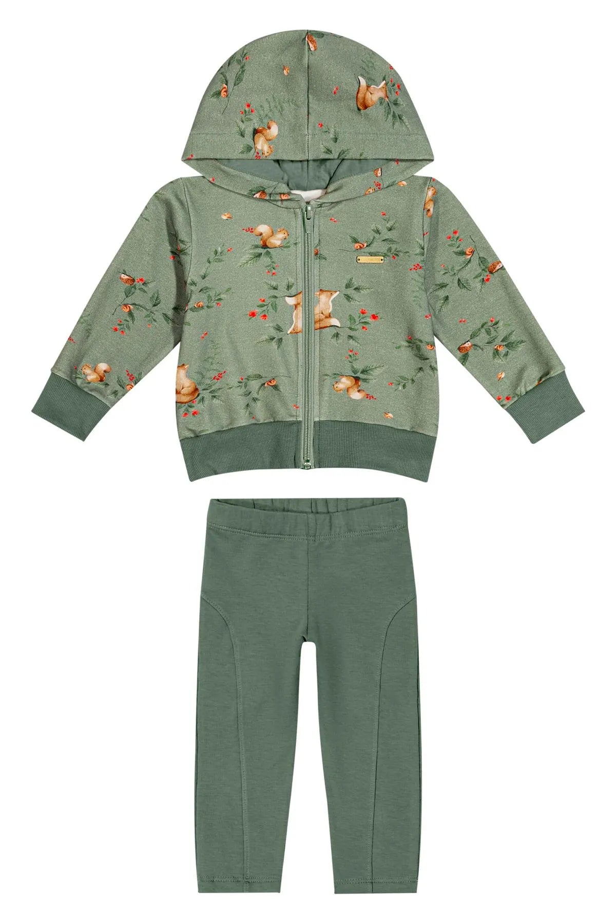 Conjunto Infantil Jaqueta Com Capuz Verde