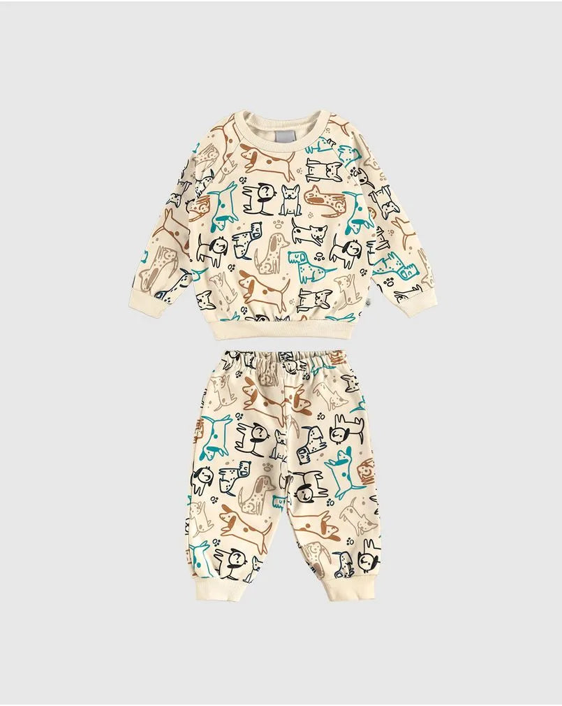 Conjunto Infantil Menino Estampa Cachorros Em Moletom Flanelado