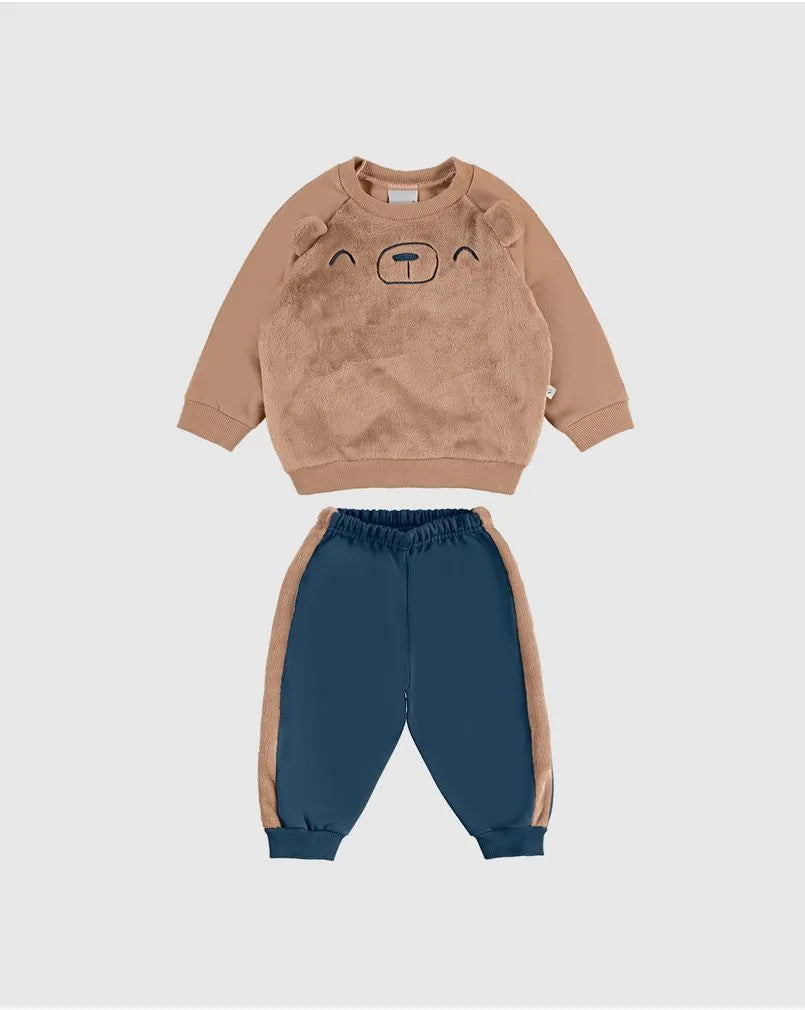 Conjunto Infantil Menino Blusão Com Bordado Em Pelúcia