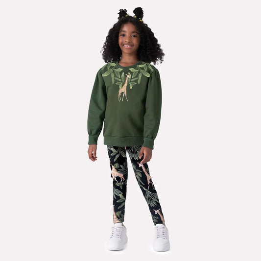 Conjunto Infantil Menina Girafa Verde