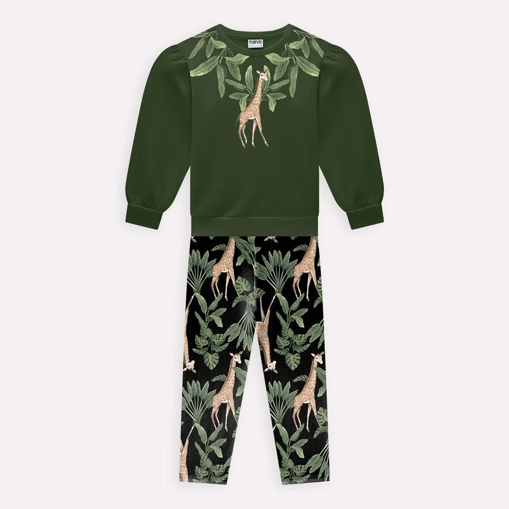 Conjunto Infantil Menina Girafa Verde