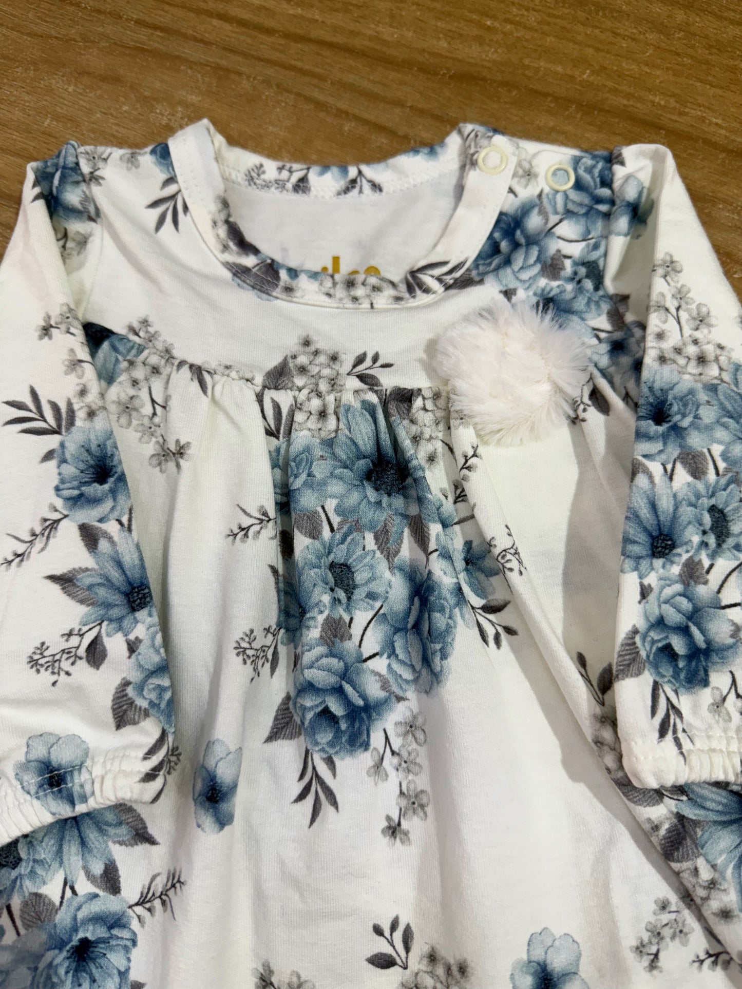 Vestido Infantil Manga Longa Flores Azul