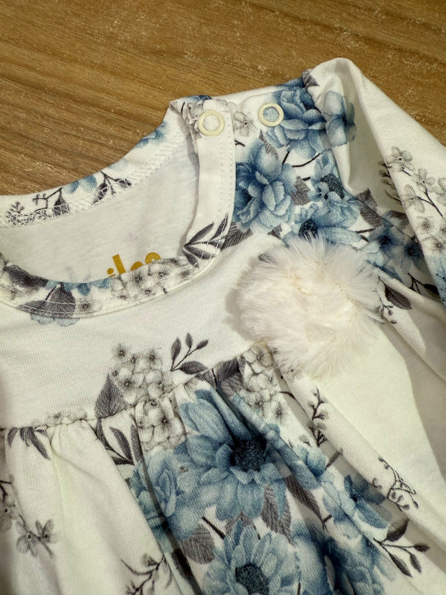 Vestido Infantil Manga Longa Flores Azul