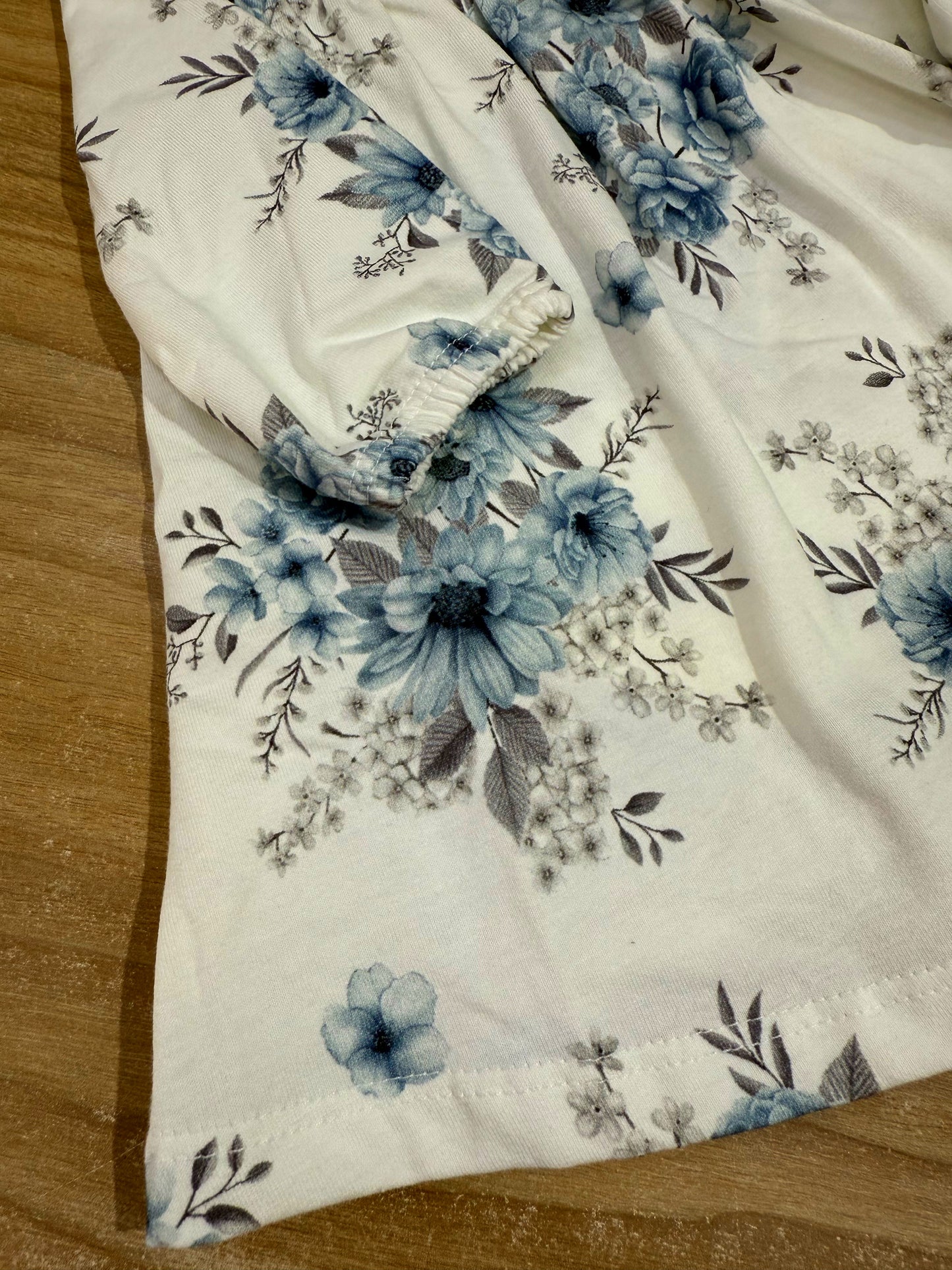 Vestido Infantil Manga Longa Flores Azul