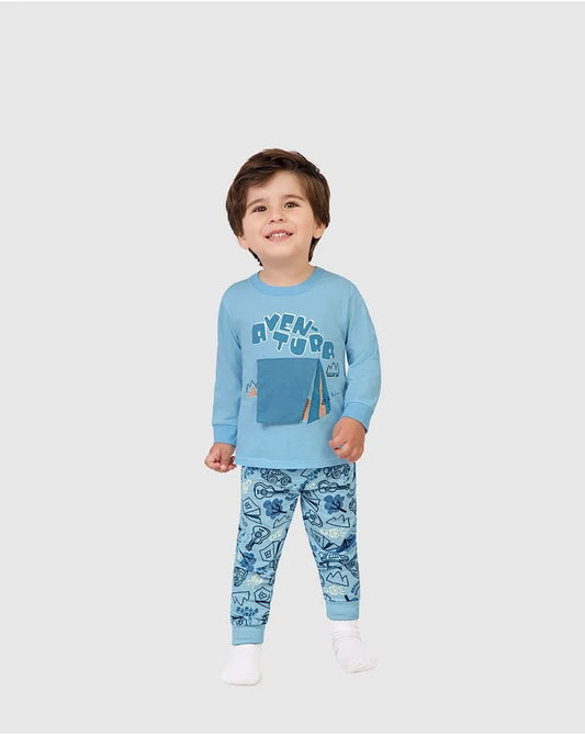 Pijama Infantil Menino Aventura com Aplique Interativo Azul