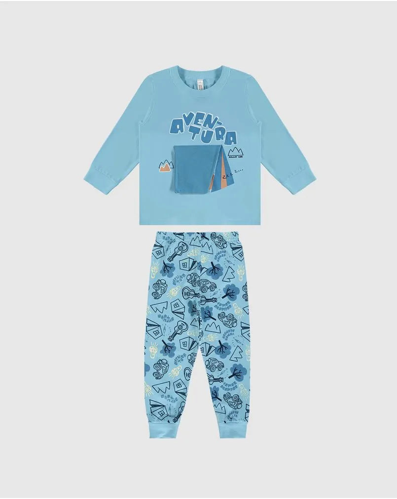 Pijama Infantil Menino Aventura com Aplique Interativo Azul