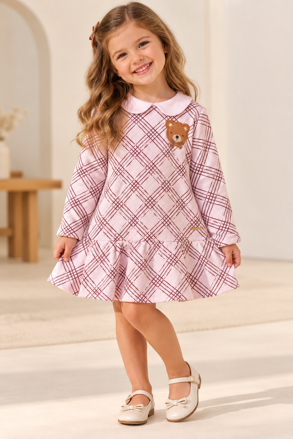 Vestido Infantil Urso Rosa