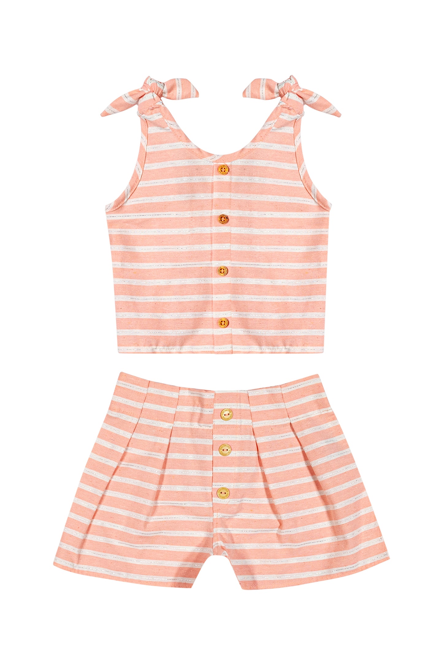 Conjunto Infantil Listrado Botões Rosa