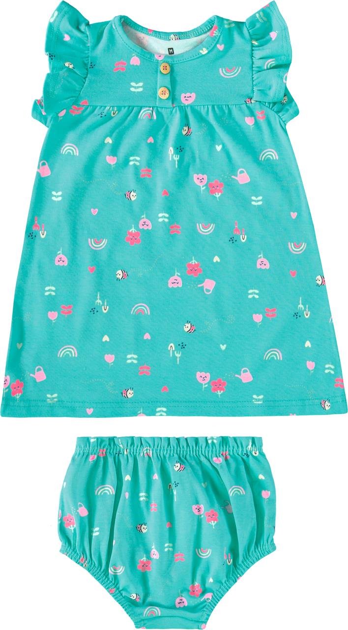 Conjunto Infantil Menina Vestido + Calcinha Em Algodão Arco-Íris