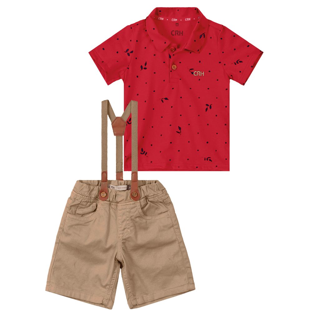 Conjunto Baby Menino Bermuda Sarja com Suspensório